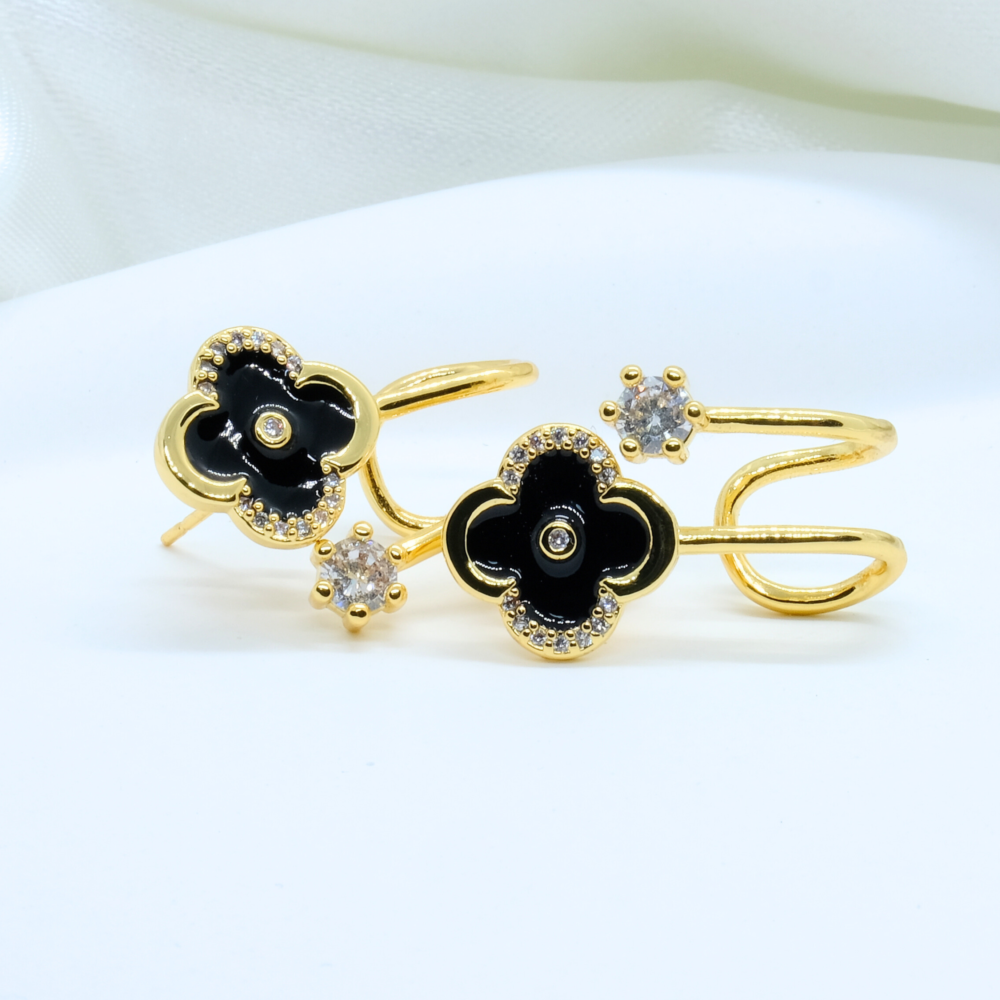 Black Cloverleaf Yellow Gold Plated